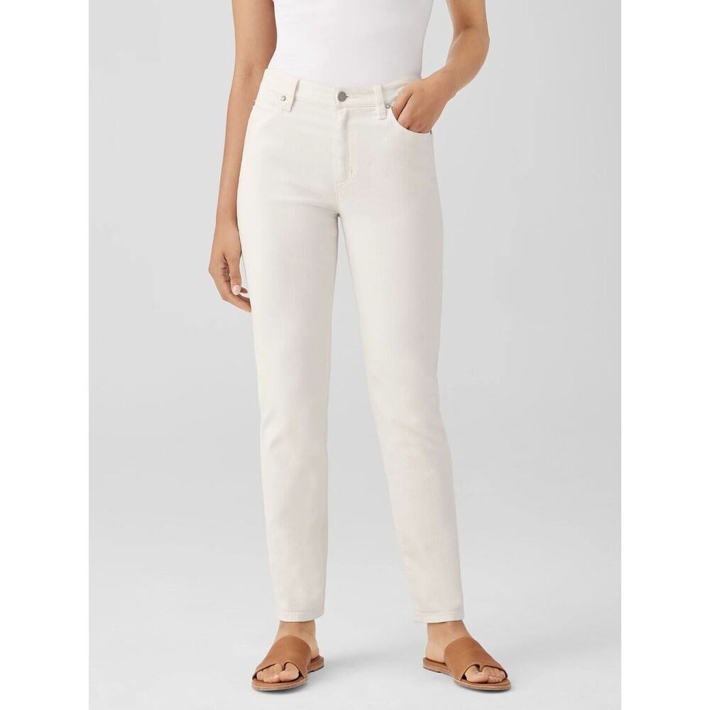 Eileen Fisher  White Skinny Slim Organic Cotton Denim High-Waisted Jeans Sz 8